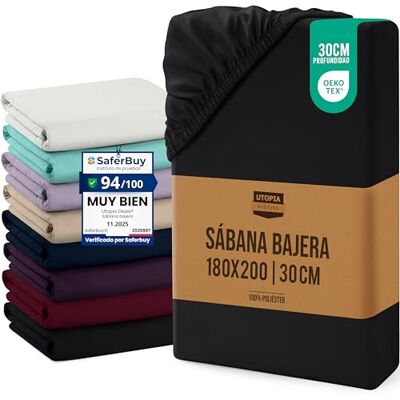 Utopia Bedding Lençol-capa 180 x 200 x 30 cm, preto, bolso profundo, microfibra de poliéster escovado (cama de 180) Utopia Bedding Lençol-capa 180 x 200 x 30 cm, preto, bolso profundo, microfibra de poliéster escovado (cama de 180)