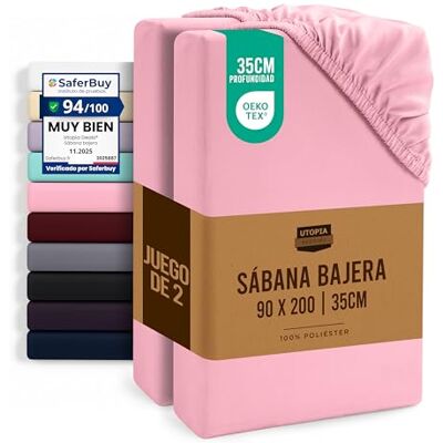 Utopia Bedding Conjunto de 2 lençol-capa 90 x 200, rosa, bolso profundo, microfibra escovada (cama 90) Utopia Bedding Conjunto de 2 lençol-capa 90 x 200, rosa, bolso profundo, microfibra escovada (cama 90)
