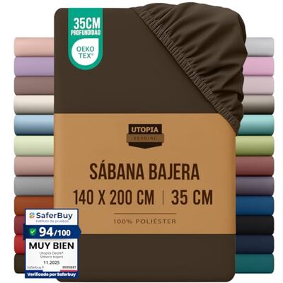 Utopia Bedding Lençol-capa 140 x 200, castanho, certificado Oeko Tex, bolso profundo, microfibra de poliéster escovado (cama 140) Utopia Bedding Lençol-capa 140 x 200, castanho, certificado Oeko Tex, bolso profundo, microfibra de poliéster escovado (cama 140)