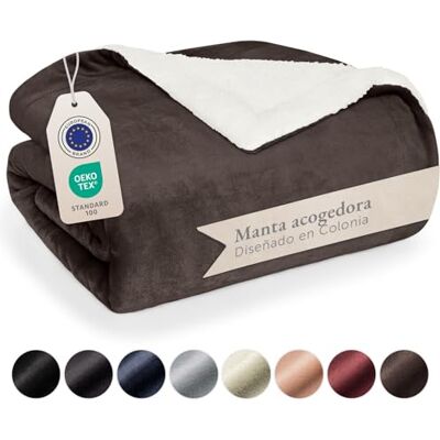 Blumtal Cobertores para sofá reversível de Sherpa e flanela macia, manta polar 100 % microfibra, extra macia, manta de sofá, de cama ou de sala de estar, castanho escuro, 150 x 200 cm Blumtal Cobertores para sofá reversível de Sherpa e flanela macia, manta polar 100 % microfibra, extra macia, manta de sofá, de cama ou de sala de estar, castanho escuro, 150 x 200 cm