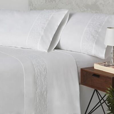Blanco Lençóis de algodão bordados, para cama de 180 cm (medidas disponíveis), lençóis brancos de algodão percal de 200 fios, cor 402 branco Blanco Lençóis de algodão bordados, para cama de 180 cm (medidas disponíveis), lençóis brancos de algodão percal de 200 fios, cor 402 branco