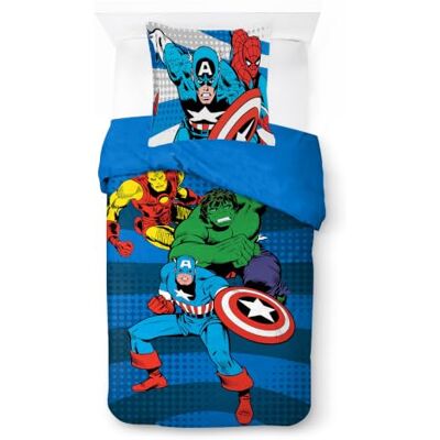 Jay Franco Kids Marvel Avengers Conjunto de capa de edredão roupa de cama super macia com fronha de almofada, apenas capa, edredão não incluído, azul, 2 peças, individual Jay Franco Kids Marvel Avengers Conjunto de capa de edredão roupa de cama super macia com fronha de almofada, apenas capa, edredão não incluído, azul, 2 peças, individual
