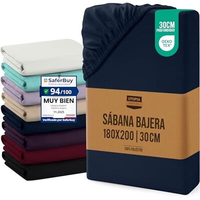 Utopia Bedding Lençol-capa 180 x 200 x 30 cm, azul-marinho, bolso profundo, microfibra de poliéster escovado (cama de 180) Utopia Bedding Lençol-capa 180 x 200 x 30 cm, azul-marinho, bolso profundo, microfibra de poliéster escovado (cama de 180)