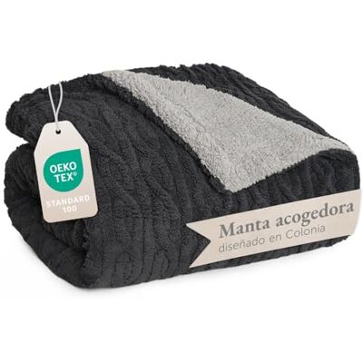 Blumtal Cobertor sofá 220 x 240 cm com design de malha trançada mantas para cama com certificado Oeko-Tex mantas para sofá de microfibra antracite / cinzento Blumtal Cobertor sofá 220 x 240 cm com design de malha trançada mantas para cama com certificado Oeko-Tex mantas para sofá de microfibra antracite / cinzento