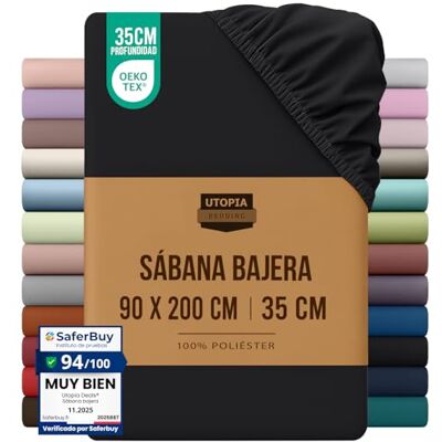 Utopia Bedding Lençol-capa 90 x 200, preto, certificado Oeko Tex, bolso profundo, microfibra escovada (cama 90) Utopia Bedding Lençol-capa 90 x 200, preto, certificado Oeko Tex, bolso profundo, microfibra escovada (cama 90)