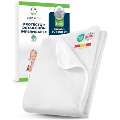 Sensalou Ssalou 2X Protetor de colchão 80 x 160 cm, impermeável para cama de criança Sensalou Ssalou 2X Protetor de colchão 80 x 160 cm, impermeável para cama de criança