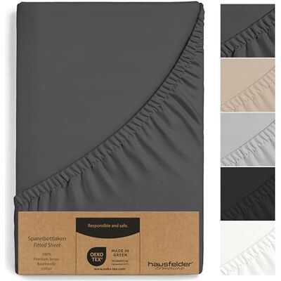 Hausfelder ® Lençol-capa de 180 x 200 cm a 200 x 200 cm, lençol de baixo 100 % algodão, camisola Oeko-TEX Made in Green, altura do colchão de 15 a 25 cm, preto Hausfelder ® Lençol-capa de 180 x 200 cm a 200 x 200 cm, lençol de baixo 100 % algodão, camisola Oeko-TEX Made in Green, altura do colchão de 15 a 25 cm, preto