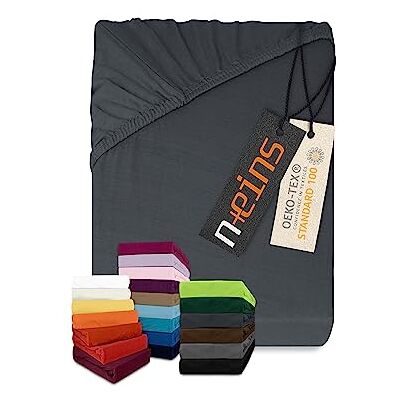 npluseins Lençol-capa clássica em malha de algodão, muitas cores e tamanhos, 100% algodão 159,192, 140 x 190-200 cm, cinzento antracite npluseins Lençol-capa clássica em malha de algodão, muitas cores e tamanhos, 100% algodão 159,192, 140 x 190-200 cm, cinzento antracite