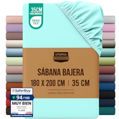 Utopia Bedding Lençol-capa 180 x 200, azul SPA certificado Oeko Tex, bolso profundo, microfibra de poliéster escovado (cama 180) Utopia Bedding Lençol-capa 180 x 200, azul SPA certificado Oeko Tex, bolso profundo, microfibra de poliéster escovado (cama 180)