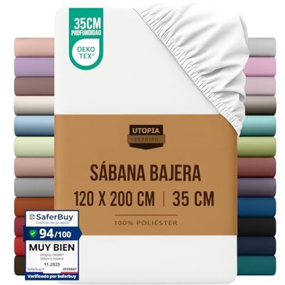 Utopia Bedding Lençol-capa 120 x 200, branco, certificado Oeko Tex, bolso profundo, microfibra escovada (cama 120) Utopia Bedding Lençol-capa 120 x 200, branco, certificado Oeko Tex, bolso profundo, microfibra escovada (cama 120)