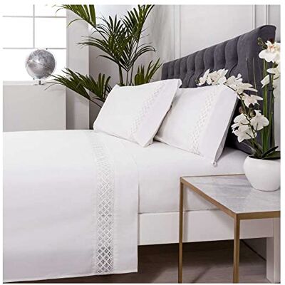 COTTON ARTean Conjunto de lençóis para cama 105 PERCAL 200 fios SARRIA branco COTTON ARTean Conjunto de lençóis para cama 105 PERCAL 200 fios SARRIA branco
