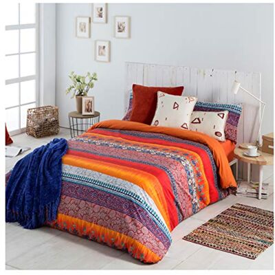 COTTON ARTean Capa Nórdica para Cama 90 Indi Percal 100% Algodão Funda de edredão 150x260 + 1 fronha de almofada COTTON ARTean Capa Nórdica para Cama 90 Indi Percal 100% Algodão Funda de edredão 150x260 + 1 fronha de almofada