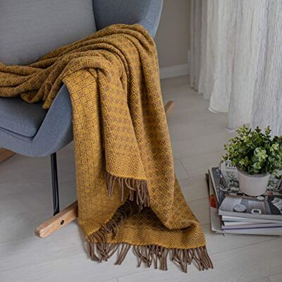 Linen & Cotton Cobertor de lã Paris sarja diamante 100% lã pura Nova Zelândia, castanho amarelo (140 x 200 cm) colcha Plaid Blanket para sofá cadeira quarto sala de estar manta de peluche Linen & Cotton Cobertor de lã Paris sarja diamante 100% lã pura Nova Zelândia, castanho amarelo (140 x 200 cm) colcha Plaid Blanket para sofá cadeira quarto sala de estar manta de peluche