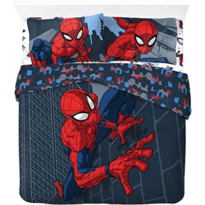 Jay Franco Marvel Spiderman City Streets roupa de cama para cama de casal, capa de edredão 200 x 200 cm + 2 fronhas de almofada 50 x 70 cm, 100% algodão Jay Franco Marvel Spiderman City Streets roupa de cama para cama de casal, capa de edredão 200 x 200 cm + 2 fronhas de almofada 50 x 70 cm, 100% algodão