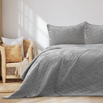 RESTILO AmeliaHome Colcha de 240 x 260 cm, acolchoada, veludo prateado, Laila RESTILO AmeliaHome Colcha de 240 x 260 cm, acolchoada, veludo prateado, Laila