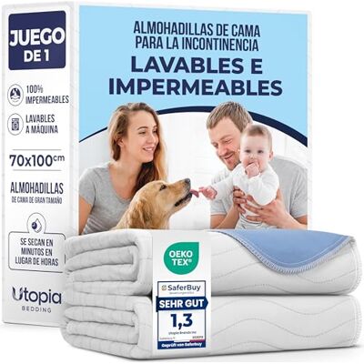 Utopia Bedding Protetores de cama 70 x 100 cm (embalagem de 1) branco/azul, protetores de colchão impermeáveis, laváveis e reutilizáveis Utopia Bedding Protetores de cama 70 x 100 cm (embalagem de 1) branco/azul, protetores de colchão impermeáveis, laváveis e reutilizáveis