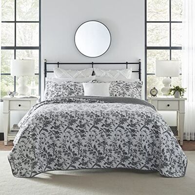 Laura Ashley Conjunto de colcha de algodão king - Roupa de cama Laura Ashley Conjunto de colcha de algodão king - Roupa de cama