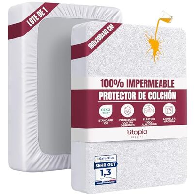 Utopia Bedding Protetor de colchão 180 x 200 x 40 cm, impermeável, certificação Oeko-Tex capa de colchão, cobertura de colchão respirável, elástico em todo o contorno Utopia Bedding Protetor de colchão 180 x 200 x 40 cm, impermeável, certificação Oeko-Tex capa de colchão, cobertura de colchão respirável, elástico em todo o contorno