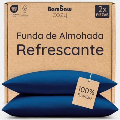 Bambaw Fundas de Almohada 80x80 cm Bambu, Pack de 2, Roupa de Cama Verão e Inverno Antiácaros, Roupa de Cama Termorreguladora para Frio e Calor, Fundas de Almochas Bambu Certificadas Oeko-Tex (Azul Bambaw Fundas de Almohada 80x80 cm Bambu, Pack de 2, Roupa de Cama Verão e Inverno Antiácaros, Roupa de Cama Termorreguladora para Frio e Calor, Fundas de Almochas Bambu Certificadas Oeko-Tex (Azul