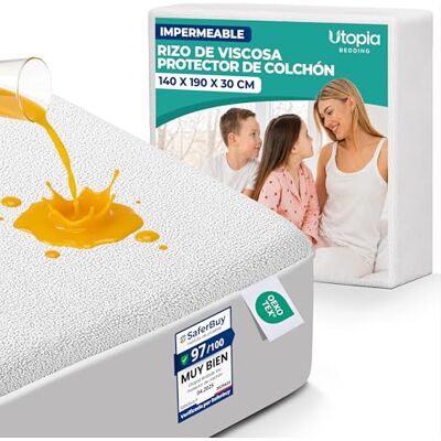 Utopia Bedding Protetor de colchão impermeável de ondulação de viscose 140 x 200 x 30 cm Utopia Bedding Protetor de colchão impermeável de ondulação de viscose 140 x 200 x 30 cm
