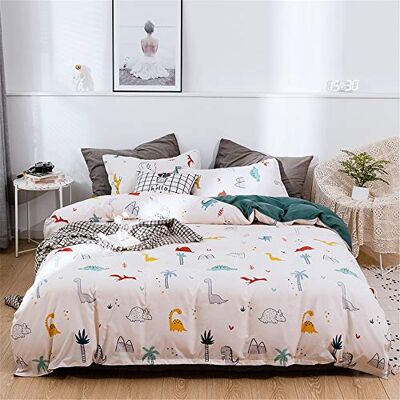 Odot Capa nórdica para cama de 150, capa de microfibra, Edredon 220 x 240 cm, 3 peças, com 2 fronhas 50 x 75 cm, com estampado reversível, de dinossauro com fecho de correr Odot Capa nórdica para cama de 150, capa de microfibra, Edredon 220 x 240 cm, 3 peças, com 2 fronhas 50 x 75 cm, com estampado reversível, de dinossauro com fecho de correr