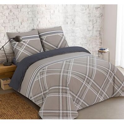 VISION Conjunto de cama reversível 100 % algodão, William cinzento castanho, cama Kingsize (260 x 240 cm), capa nórdica e 2 fronhas de almofada (65 x 65 cm), suave e confortável, certificado Oeko-Tex VISION Conjunto de cama reversível 100 % algodão, William cinzento castanho, cama Kingsize (260 x 240 cm), capa nórdica e 2 fronhas de almofada (65 x 65 cm), suave e confortável, certificado Oeko-Tex