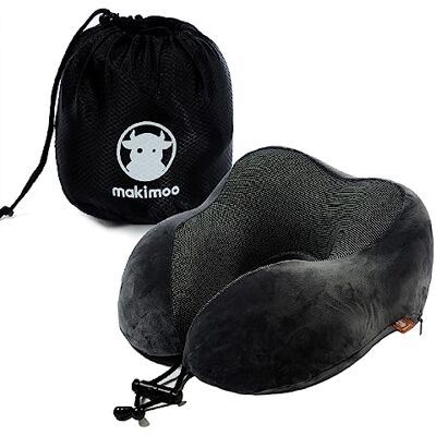 Makimoo Almofada de viagem de espuma viscoelástica , almofada para o pescoço com suporte para a cabeça de 360 graus, confortável e leve, ideal para dormir em avião, carro, autocarro e uso doméstico Makimoo Almofada de viagem de espuma viscoelástica , almofada para o pescoço com suporte para a cabeça de 360 graus, confortável e leve, ideal para dormir em avião, carro, autocarro e uso doméstico