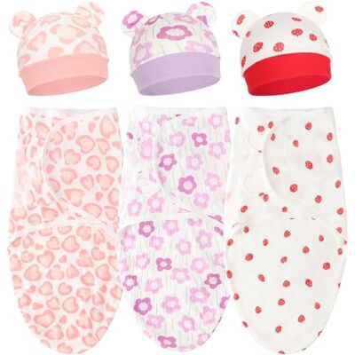 DRESHOW Recém Nascido Swaddle manta chapéu Set bebé Swaddles infantil ajustável Sleep Sack para 0-3 meses meninas meninos DRESHOW Recém Nascido Swaddle manta chapéu Set bebé Swaddles infantil ajustável Sleep Sack para 0-3 meses meninas meninos