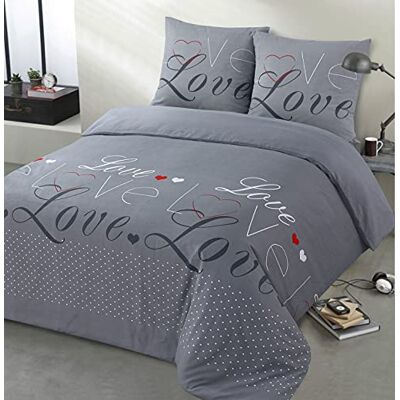 Vision Juego de ropa de cama de franela Love Gris Funda nórdica de 240 x 220 cm con 2 fundas de almohada de 65 x 65 cm para cama de 2 plazas Franela: Suave y cálida Fibras naturales Vision Juego de ropa de cama de franela Love Gris Funda nórdica de 240 x 220 cm con 2 fundas de almohada de 65 x 65 cm para cama de 2 plazas Franela: Suave y cálida Fibras naturales