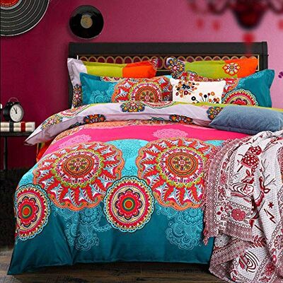 Loussiesd Coleção de roupa de cama boémia, individual, 2 peças, étnica, vintage, floral, lençol de correr, microfibra padrão boémio, capa de colcha Loussiesd Coleção de roupa de cama boémia, individual, 2 peças, étnica, vintage, floral, lençol de correr, microfibra padrão boémio, capa de colcha