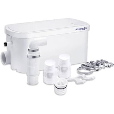 Aquamatix Pequena estação de elevação, 250 W com triturador compacto, bomba de esgoto até 8 m de altura de descarga, com 2 entradas, para duche e lavatório Aquamatix Pequena estação de elevação, 250 W com triturador compacto, bomba de esgoto até 8 m de altura de descarga, com 2 entradas, para duche e lavatório