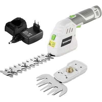 WORKPRO 12 V Tesoura cortador de relva e corta-sebes 2 em 1, corta-sebes elétrico para relva e arbustos, com 2 lâminas, bateria e carregador, tesouras corta-sebes, largura de corte de 12,5 cm WORKPRO 12 V Tesoura cortador de relva e corta-sebes 2 em 1, corta-sebes elétrico para relva e arbustos, com 2 lâminas, bateria e carregador, tesouras corta-sebes, largura de corte de 12,5 cm