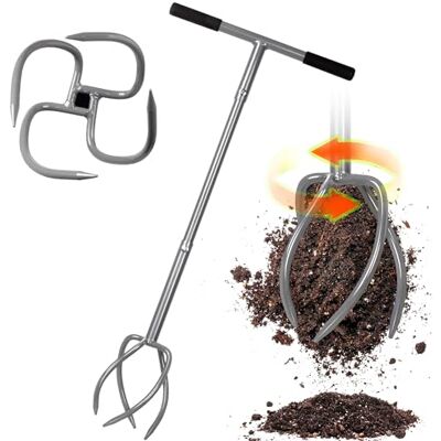 Walensee Garra de jardim com 4 palhetas cultivador de garra e cabo Gardenclaw Twist Tiller escarificador e removedor de ervas daninhas num só dispositivo, altura regulável Walensee Garra de jardim com 4 palhetas cultivador de garra e cabo Gardenclaw Twist Tiller escarificador e removedor de ervas daninhas num só dispositivo, altura regulável