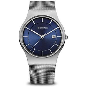 BERING 11938 Relógio de quartzo para homem com caixa de aço inoxidável de 40 mm e mostrador, correia milanesa, cristal de safira e resistente à água de 3 ATM, Prata / azul BERING 11938 Relógio de quartzo para homem com caixa de aço inoxidável de 40 mm e mostrador, correia milanesa, cristal de safira e resistente à água de 3 ATM, Prata / azul