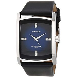 Armitron 20/4604 Relógio para homem com mostrador retangular decorado com cristais e correia de couro, preto/azul escuro Armitron 20/4604 Relógio para homem com mostrador retangular decorado com cristais e correia de couro, preto/azul escuro