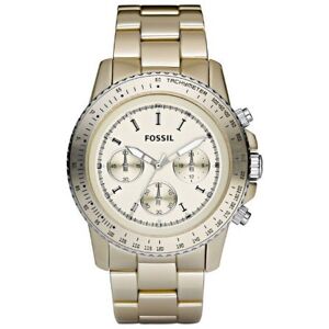 Fossil Relógio cronógrafo de quartzo para mulher com correia de alumínio, cor dourada, Dourado, pulseira Fossil Relógio cronógrafo de quartzo para mulher com correia de alumínio, cor dourada, Dourado, pulseira