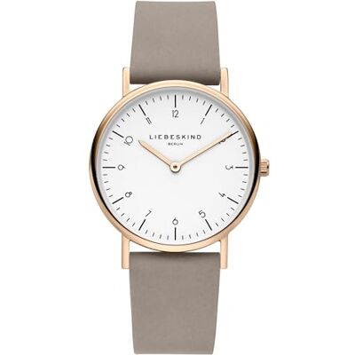 Liebeskind Berlin Relógio de pulso para mulher, design clássico, redondo, caixa de 34 mm, correia de couro, 5 ATM resistente à água, Cinzento rosa, Ouro rosa / Grise Ziffern Liebeskind Berlin Relógio de pulso para mulher, design clássico, redondo, caixa de 34 mm, correia de couro, 5 ATM resistente à água, Cinzento rosa, Ouro rosa / Grise Ziffern