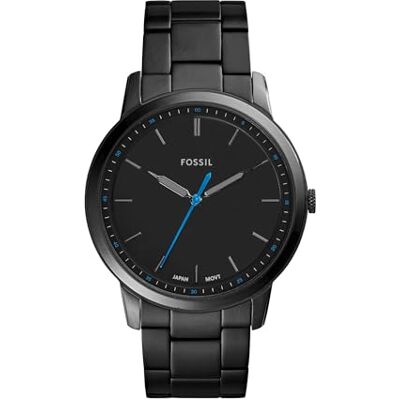 Fossil Minimalist Relógio para homem, movimento de quartzo com correia de aço ou pele, Preto, 44 mm, pulseira Fossil Minimalist Relógio para homem, movimento de quartzo com correia de aço ou pele, Preto, 44 mm, pulseira