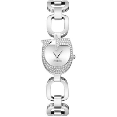 GUESS Gia Relógio de pulso para mulher com correia de aço inoxidável prateada, 3 bares, tamanho: 22 mm GUESS Gia Relógio de pulso para mulher com correia de aço inoxidável prateada, 3 bares, tamanho: 22 mm