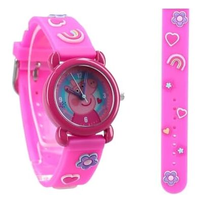 My sweety pop Relógio analógico de aprendizagem de horas para crianças, escola, berçário, férias, ideia de presente, Peppa Pig rosa, bracelete My sweety pop Relógio analógico de aprendizagem de horas para crianças, escola, berçário, férias, ideia de presente, Peppa Pig rosa, bracelete