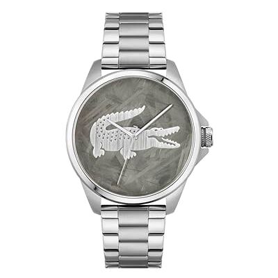 Lacoste Relógio com movimento de quartzo de três ponteiros para homem coleção LE Croc com correia de aço inoxidável prateada, dourada ou preta, Prata, pulseira Lacoste Relógio com movimento de quartzo de três ponteiros para homem coleção LE Croc com correia de aço inoxidável prateada, dourada ou preta, Prata, pulseira