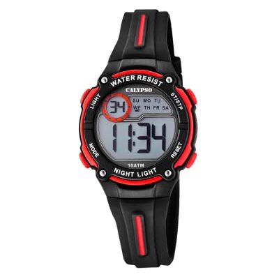 Calypso Relógio digital infantil menino e menina de borracha preto vermelho Calypso Relógio digital infantil menino e menina de borracha preto vermelho