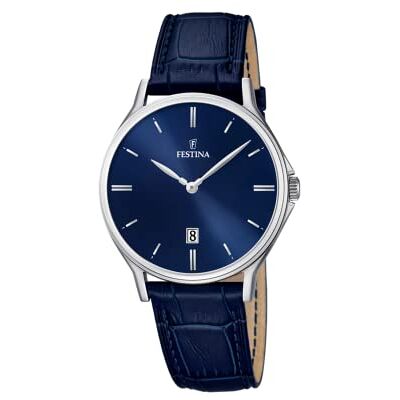 Festina Relógio Masculino Analógico de Couro Azul Movimento de Quartzo Calendário Cristal Mineral de Alta Resistência Resistente à Água 5 ATM Elegante e Clássico Festina Relógio Masculino Analógico de Couro Azul Movimento de Quartzo Calendário Cristal Mineral de Alta Resistência Resistente à Água 5 ATM Elegante e Clássico