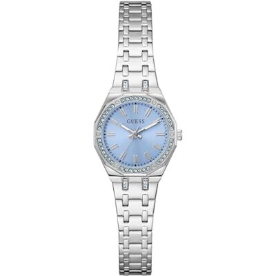 GUESS Pixie Relógio de pulso para mulher com zircão, correia de aço inoxidável e vidro mineral, mostrador azul, 3 bares, diâmetro da caixa: 25 mm GUESS Pixie Relógio de pulso para mulher com zircão, correia de aço inoxidável e vidro mineral, mostrador azul, 3 bares, diâmetro da caixa: 25 mm