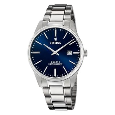 Festina Relógio Masculino Analógico de Aço Inoxidável 316l Prateado Movimento de Quartzo Calendário Cristal Mineral de Alta Resistência Resistente à Água 5 ATM F20511, azul, Moderno Festina Relógio Masculino Analógico de Aço Inoxidável 316l Prateado Movimento de Quartzo Calendário Cristal Mineral de Alta Resistência Resistente à Água 5 ATM F20511, azul, Moderno