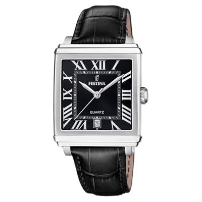 Festina Relógio Masculino Analógico de Couro Preto Movimento de Quartzo Calendário Cristal Mineral de Alta Resistência Resistente à Água 5 ATM Elegante F20681/3 On The Square Festina Relógio Masculino Analógico de Couro Preto Movimento de Quartzo Calendário Cristal Mineral de Alta Resistência Resistente à Água 5 ATM Elegante F20681/3 On The Square