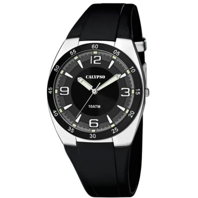 Calypso Relógio masculino analógico de borracha movimento de quartzo resistente à água 10 ATM relógios homem K5753 Street Style, Preto, pulseira Calypso Relógio masculino analógico de borracha movimento de quartzo resistente à água 10 ATM relógios homem K5753 Street Style, Preto, pulseira