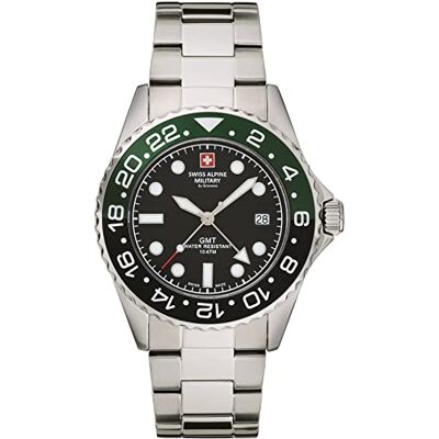 Alpine GMT 7052 — Relógio de pulso analógico para homem, quartzo, aço inoxidável, Prata, pulseira Alpine GMT 7052 — Relógio de pulso analógico para homem, quartzo, aço inoxidável, Prata, pulseira