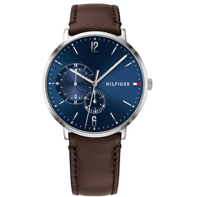 Tommy Hilfiger Relógio Analógico Multifunção de Quartzo para Homem com Pulseira de Couro ou de Aço Inoxidável, Castanho, Tamanho único, tira Tommy Hilfiger Relógio Analógico Multifunção de Quartzo para Homem com Pulseira de Couro ou de Aço Inoxidável, Castanho, Tamanho único, tira