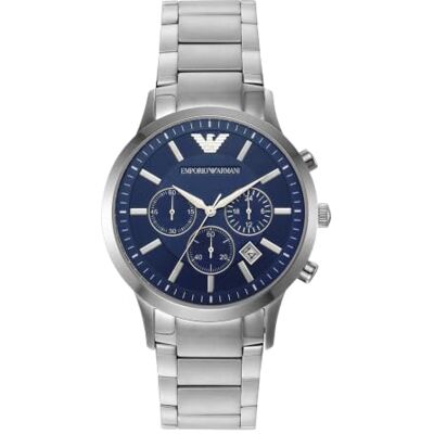 Giorgio Armani Reloj Hombre, Movimiento Cronógrafo con 3 subesferas y Caja de 43mm con Correa de Acero, Piel o Silicona Giorgio Armani Reloj Hombre, Movimiento Cronógrafo con 3 subesferas y Caja de 43mm con Correa de Acero, Piel o Silicona